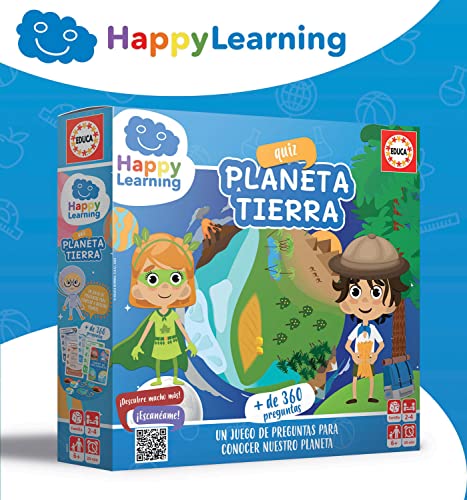 Educa - Quiz Planeta Tierra - Happy Learning | Juego de Mesa con +360 Preguntas Donde los niños aprenderán qué afecta a Nuestro Planeta y qué Podemos Hacer para cuidarlo | A Partir de 6 años (19321)