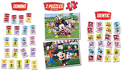 Educa - Superpack Mickey & Friends. Pack de Juegos de Mesa Infatiles. Domino, Identic y 2 Puzzles de Mickey y Sus Amigos. A Partir de 3 años. 19099