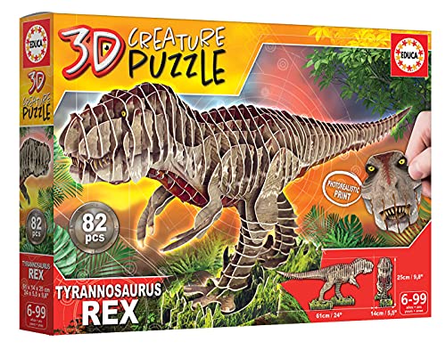 Educa T-Rex Creature Monta tu propio Dinosaurio. Puzzle 3D a partir de 5 años. 19182, multicolor