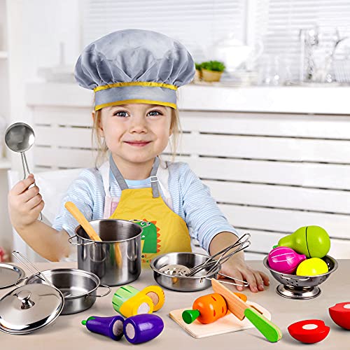 EFO SHM Accesorios Cocina Juguete Madera, Utensilios Cocina Juguete Juego de Roles de Cocina, Ollas y Sartenes de Juguete Para la Cocina de Los Niños, Apto Para Niños Mayores de 3 Años