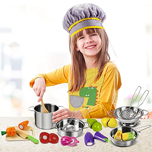 EFO SHM Accesorios Cocina Juguete Madera, Utensilios Cocina Juguete Juego de Roles de Cocina, Ollas y Sartenes de Juguete Para la Cocina de Los Niños, Apto Para Niños Mayores de 3 Años