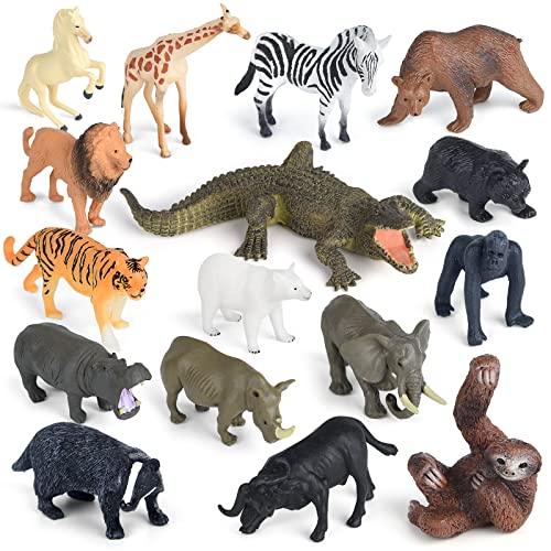 ELECLAND 16 Piezas de Figuras de Animales de zoológico de la Selva, Figuras de Animales de Safari, Figuras de Animales del Bosque, Mini Adornos para Tartas de Animales, Figuras de Juego para niños