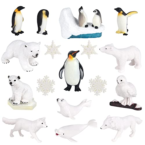 ELECLAND 20 piezas figuras de animales de invierno pingüino realista oso de nieve polar copos de nieve sello delfín figura de juguete en miniatura de Navidad