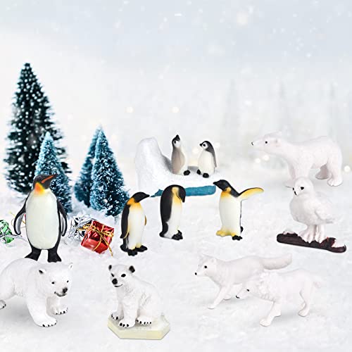 ELECLAND 20 piezas figuras de animales de invierno pingüino realista oso de nieve polar copos de nieve sello delfín figura de juguete en miniatura de Navidad