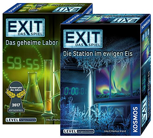 Exit Kosmos 692742 - Juego de 2 juegos de mesa (El laboratorio secreto + Kosmos 692865), diseño de La estación en el helado eterno, 2 juegos Escape Room para casa, nivel avanzado