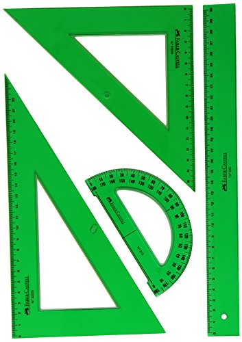 Faber Castell 176152 - Escala de reducción triangular, B de 1:100:200:250:300:400:500 + 65021 - Pack escolar con escuadra, cartabón, regla y semicírculo, color verde