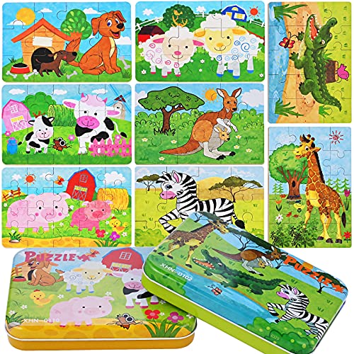 Fabu 8Pcs Puzzles de Madera 56 Piezas, Bloques de Rompecabezas de Animales Juguete Educativo Montessori, Madera Puzzles Infantiles 3 4 5 años