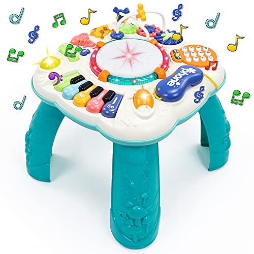 Fajiabao Mesa Actividades Bebe 6 en 1 - Juguetes Bebes 2 año Juguetes Niños Bebe Educativos Bebes Instrumentos Musicales con Sonidos y Luces Regalos para Niños Niñas 3 4 5 años