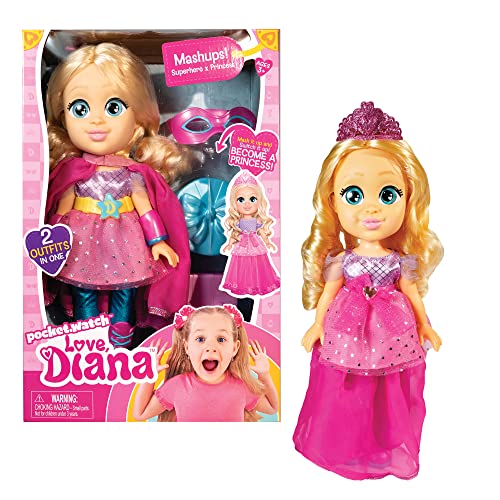 Famosa - Muñeca de Love Diana con vestido transformable de Princesa a Súper Heroína y accesorios de juego, para jugar a las aventuras de Diana, para niñas y niños mayores de 4 años (LVE07000)