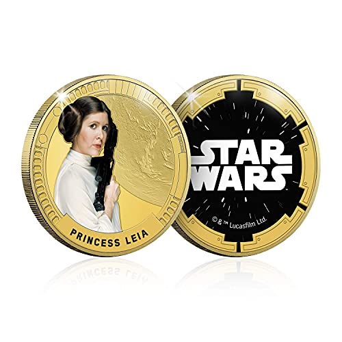 FANTASY CLUB Star Wars Trilogía Original Episodios IV - Vi - Princess Leia - Moneda / Medalla Conmemorativa acuñada con baño en Oro 24 Quilates y Coloreada a 4 Colores - 44mm