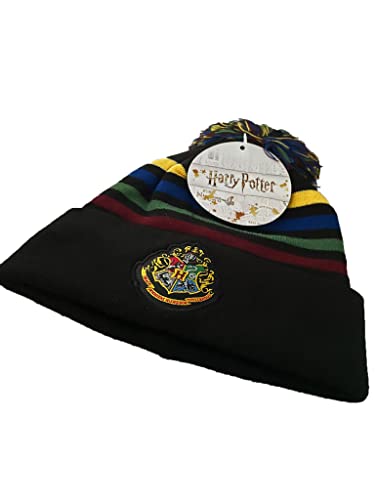 Fashion UK Gorro oficial escuela de magia y brujería de Hogwarts, negro con colores casados, logotipo para adultos y niños.