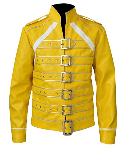 Fashion_First Chaqueta Freddie Mercury para hombre, diseño de reina de tributo Wembley concierto de cuero, Freddie Mercury Chaqueta, S