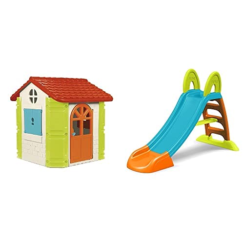 FEBER Casita Infantil para El Jardín, House (Famosa 800010248) + Tobogán Slide Plus con Agua para Niños Entre 2 Y 7 Años, Famosa (800009001)