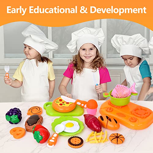 Fegalop Juego de 40 juguetes de alimentos para cortar frutas, verduras, alimentos, juego de rol de cocina, accesorios, juego de comida, juego educativo para niños, niños a partir de 3 años
