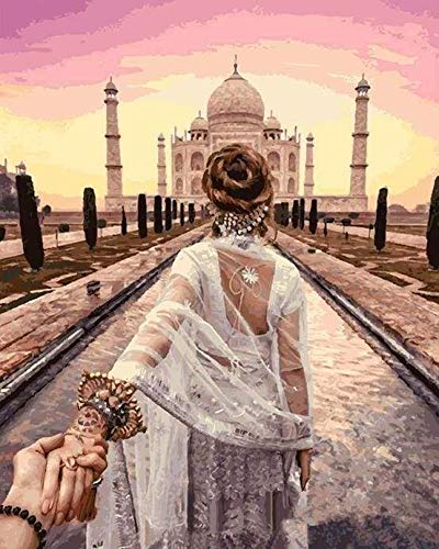 Figured'Art - Cuadro de pintura por números – Balada romántica Taj Mahal – Tamaño 40 x 50 cm sin marco de madera