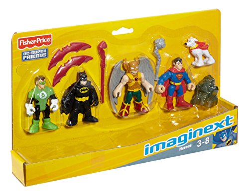 Fisher-Price Imaginext DC Comics Super Friends - Juego de Figuras de superhéroes (Batman, Superman, Hombre Halcón, Linterna Verde y Krypto, el superperro)