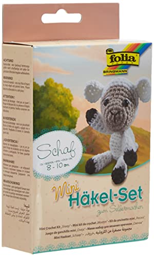 folia 23903 - Mini ganchillo de oveja, aprox. 8-10 cm, juego completo para crear una bonita oveja, para niños a partir de 8 años y adultos, como regalo