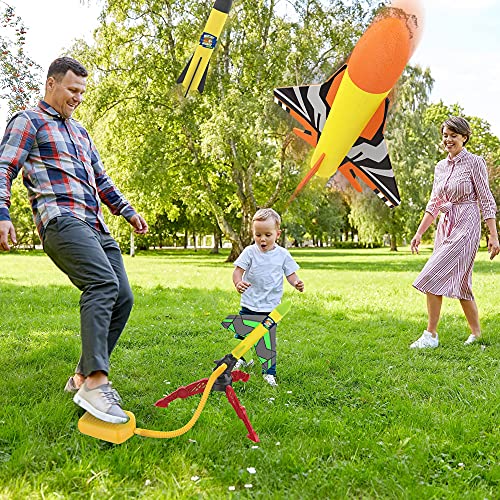FOSUBOO Cohete Juguete Lanzador para Niños, Juegos Jardin Juguete Cohete de Aire con 6 Cohetes de Espuma, Juguetes de jardín Regalo para de 3 4 5 6 7+ años Nniño Niña