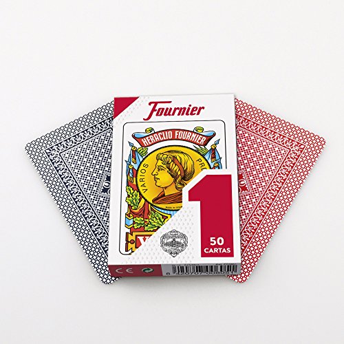 Fournier F20991 - Baraja española Nº 1, 50 Cartas, Surtido: Colores aleatorios + - Nº 505 Baraja Cartas Poker Clásica, Color Rojo o Azul (F21644)