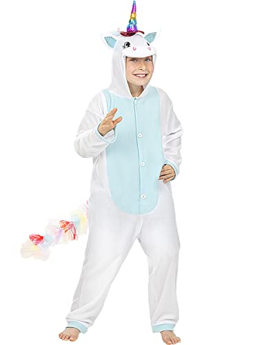 Funidelia | Disfraz de unicornio azul onesie para niño y niña ▶ Originales & Divertidos - Disfraz para niños y divertidos accesorios para Fiestas, Carnaval y Halloween - Talla 5-6 años - Blanco