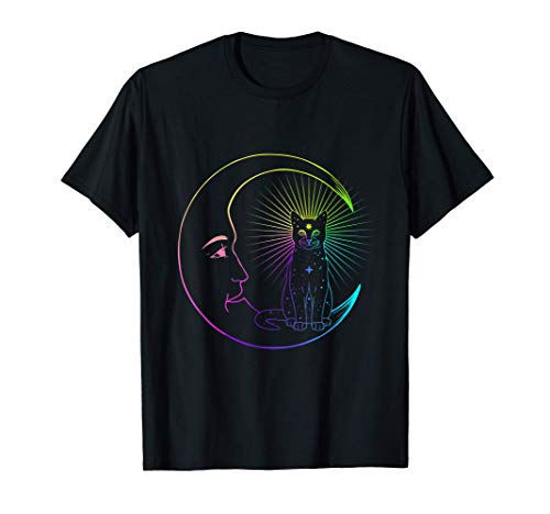 Gato y luna creciente Bruja Wicca Pagan Goth Místico Camiseta