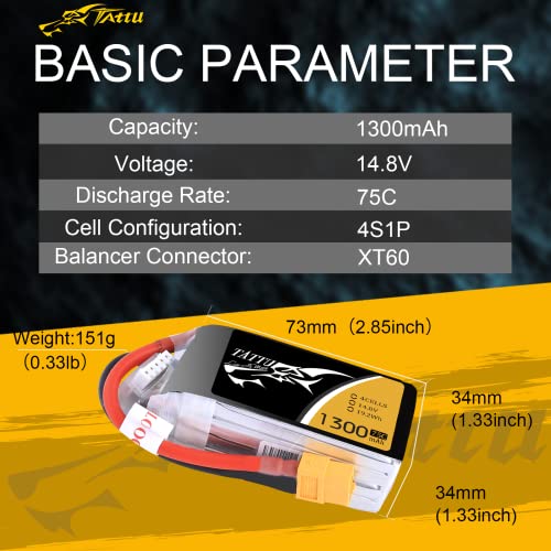Gensace and Tattu 10002 - Lipo batería Pack 1300mAh 14.8V 75C 4S1P con XT60