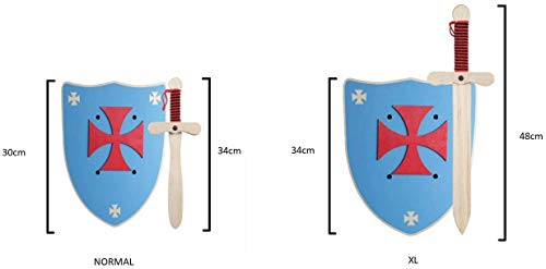 GERILEO Espada mas Escudo de Caballero de Madera artesanales - Complemento para Juegos y Disfraces. Disponible en Distintos Colores. (Escudo Azul)