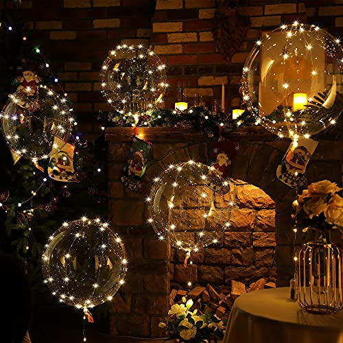 Globos Iluminados, 7 Paquetes 20 Pulgadas Globos Bobo de San Valentín con 10ft Luces de Cadena LED para Decoración Boda Navidad Fiesta Cumpleaños (Blanco Cálido)