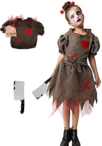 Gojoy Shop- Disfraz de Muñeca Zombi para Niños y Niñas Halloween,Carnaval. (Contiene :Vestido,Alfileres Para Pelo,Pantys Y Cuchillo de Broma , 4 Tallas Diferentes) (7-9 años)