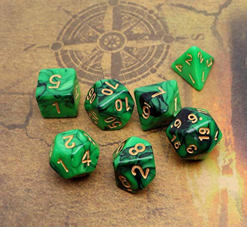 Green Mix - Juego de dados poliedrales DND para mazmorra y dragones D&D RPG juego de rol juego de 7 troqueles