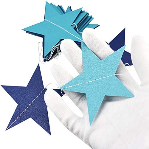 Guirnalda Papel Estrellas Azul de 9 Metros. Decoración Fiesta Bautizo Niño y Cumpleaños