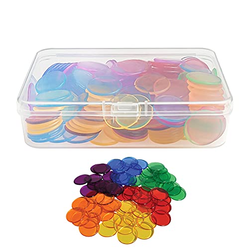 GZcaiyun 200 Piezas Chips de Plástico, Fichas Bingo Transparentes de Plástico 18 mm para Tarjetas de Juego de Bingo,con Caja de Almacenamiento(Color Surtido)