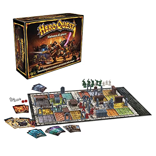 Hasbro Gaming - Avalon Hill Heroquest, Juego de Aventura Fantasy de Estilo Dungeon Crawler con más de 65 Miniaturas, a Partir de 14 años, para 2-5 Jugadores (versión Italiana)