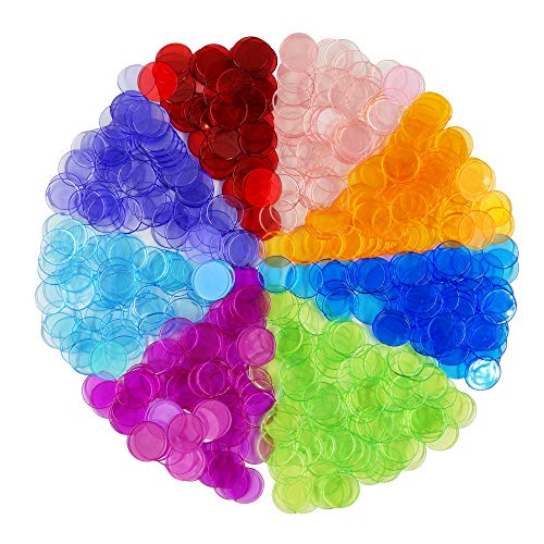 Hebayy 500 Fichas de plástico transparentes de 8 colores para el bingo (cada uno mide 1.9 cm de diámetro)