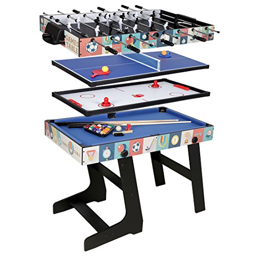 HLC - Mesa multijuegos 4 en 1, mesa de billar, tenis de mesa, hockey y futbolín, con patas plegables