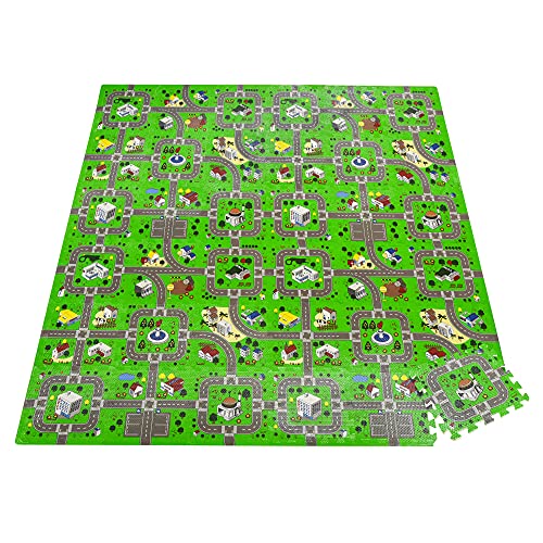 HOMCOM Alfombra Puzzle Infantil con 36 Piezas 31,5x31,5x1 cm Juego Rompecabezas Infantil Modelo Carreteras de Espuma EVA Área de Cobertura 3,24 m² Multicolor