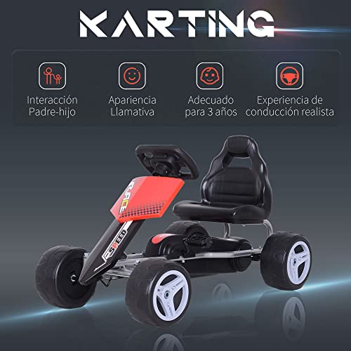 HOMCOM Coche de Pedales Go Kart con Asiento Ajustable Carga 30kg Go Kart Racing Deportivo para Niños 3 Años Juguete Exterior 80x49x50cm Acero