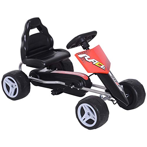 HOMCOM Coche de Pedales Go Kart con Asiento Ajustable Carga 30kg Go Kart Racing Deportivo para Niños 3 Años Juguete Exterior 80x49x50cm Acero