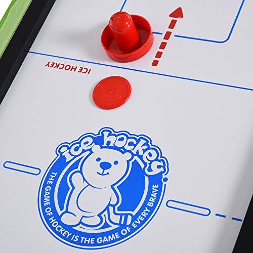 HOMCOM Mesa Multijuegos Mesa de Juegos Diseño 4 en 1 Futbolín Aire Hockey Billar Ping-Pong Sobremesa para Niños y Adultos Accesorios Incluidos Diversión 86,5x43,5x64 cm