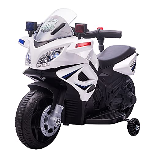 HOMCOM Moto Eléctrica Infantil de Policía Batería 6V Recargable para Niños de 18-36 Meses con Faros Bocina y Ruedas de Equilibrio Velocidad Máx. de 3 km/h 69x39x43 cm Multicolor