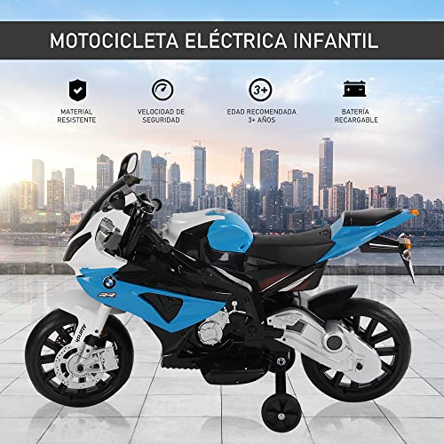 HOMCOM Moto Eléctrica para Niños de +3 Años 12V Licenciado BMW con Faros Bocina 2 Ruedas de Equilibrio Velocidad Máx. de 5 km/h 110x47x69 cm Azul