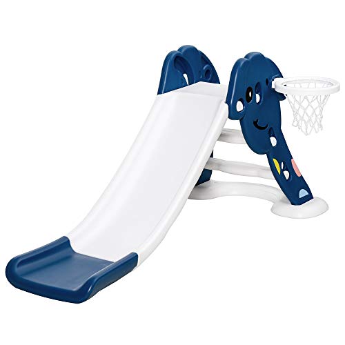 HOMCOM Tobogán Infantil con Canasta de Baloncesto para Niños de 18-48 Meses Juguete Interior y Exterior Carga 25 kg Accesorios Incluidos 68x146x68 cm Azul
