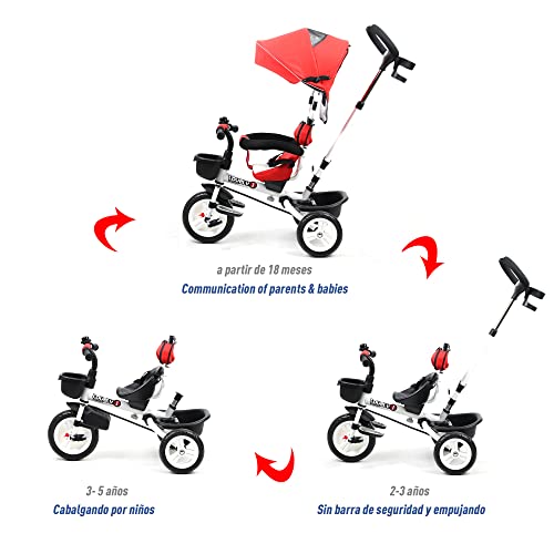 HOMCOM Triciclo Bebé 4 en 1 Trolley Trike Bicicletas para Niños +18 Mes Evolutivo Asiento Giratorio Capota Barra Desmontable Control Parental Juguete Aprendizaje