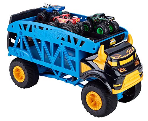 Hot Wheels- Camión De Transporte Monster Trucks. Incluye 3 Coches, Multicolor (Mattel GGB64)