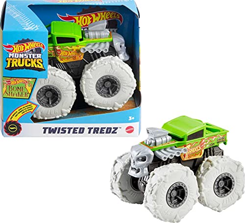 Hot Wheels Monster Trucks Twisted Tredz Bone Shaker Coche de juguete, regalo para niños +3 años (Mattel GVK38)