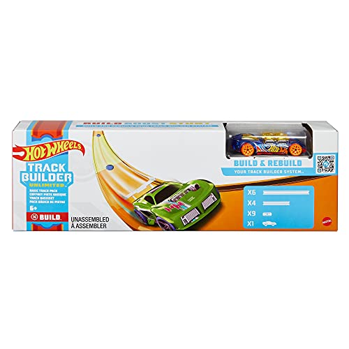 Hot Wheels Pack básico de pistas de coches de juguete, incluye 10 piezas y 1 vehículo die-cast (Mattel GVG13)