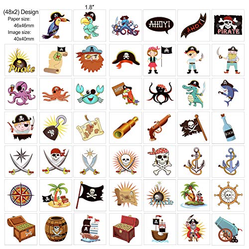 HOWAF 96 x Tatuajes temporales niños, Pirata Tatuaje Temporal Falso Pegatinas Infantiles Tatoos para niños Pirata Infantiles Fiesta de cumpleaños Regalo