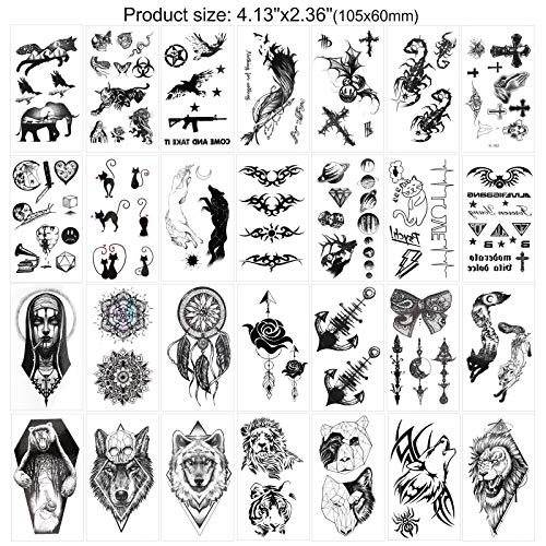 HOWAF Pequeños tatuajes impermeables temporales 60 Hojas,luna, brújula,estrellas,ancla, palabras, líneas, flores,cráneo,cruz,araña para niños, adultos, hombres y mujeres