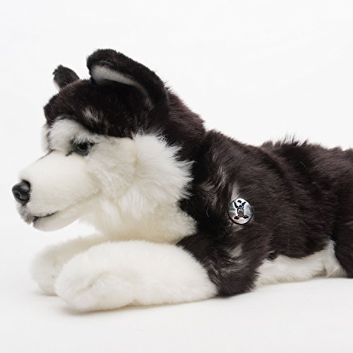 Husky Yukon - Perro de peluche tumbado (29 cm), color blanco y negro