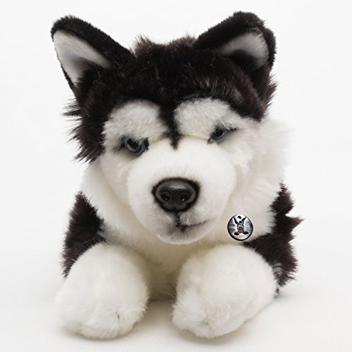 Husky Yukon - Perro de peluche tumbado (29 cm), color blanco y negro